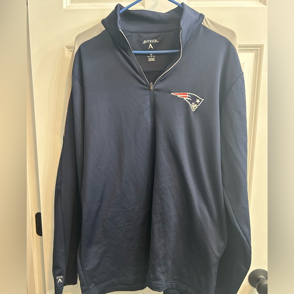New England Patriots Antigua Navy Blue Quarter-Zip Jacket